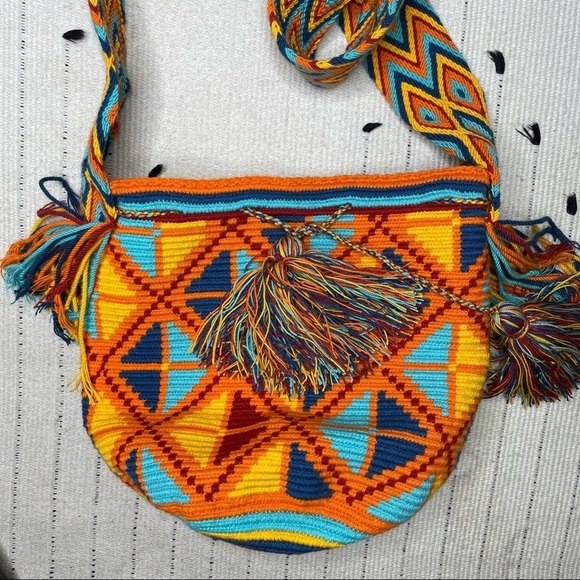 WAYUU MOCHILA Woven Columbian Aztec Bucket Bag - Picture 2 of 5
